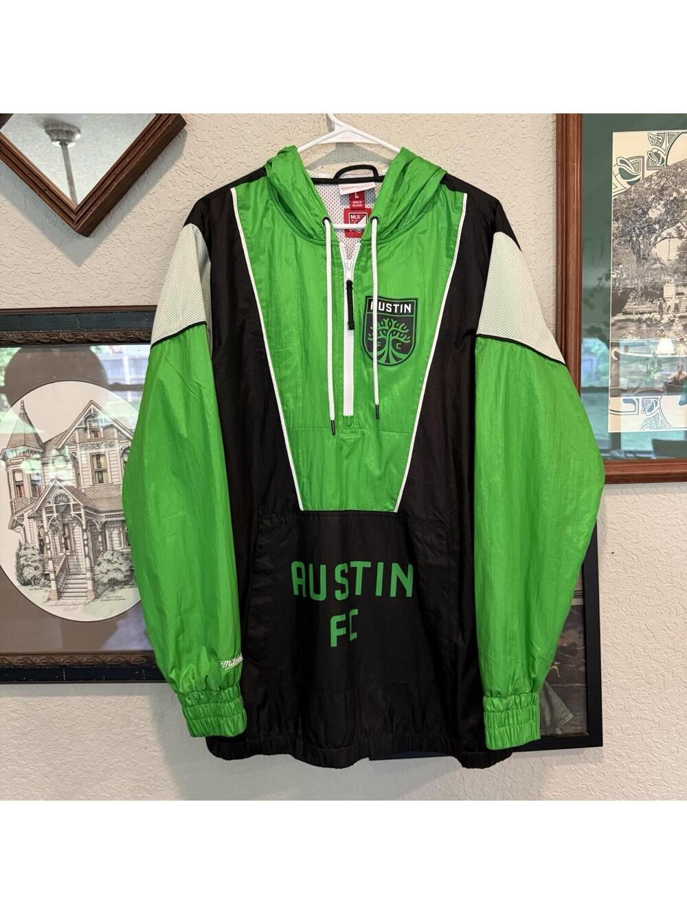 Mitchell & Ness Colorful Austin FC Highlight 1/4 Zip Hoodie Windbreaker Large